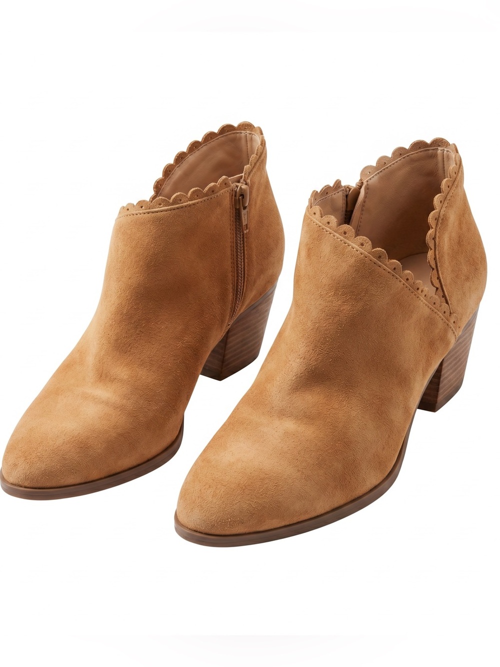 ▪️ Cute Scalloped Tan Ankle Boots • Womens Size 8